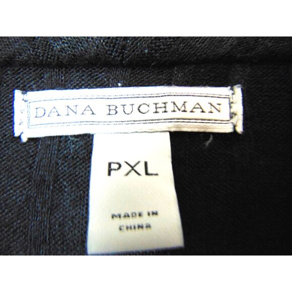 Ribbed Black Draped Cardigan By Dana Buckman Size XL petite one button closure - Picture 6 of 9